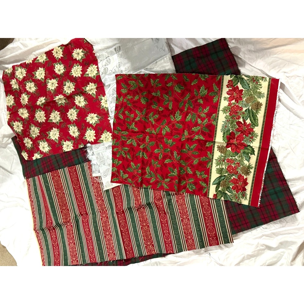 Lot of 5 Christmas designs fabric remnants quality decor Striped plaid‎
